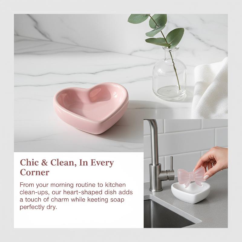 Home Bathroom Vanity - طبق صابون سيراميك بتصميم قلب وفيونكة