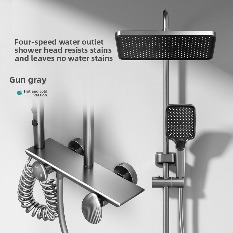 Home Bathroom Faucets - طقم دش نحاسي بالكامل بلون رمادي