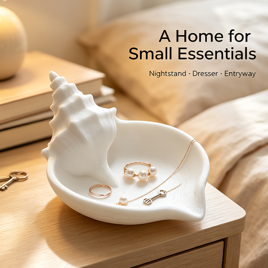 Home Essentials Bathroom Accessories - صينية مجوهرات بيضاء غير لامعة على