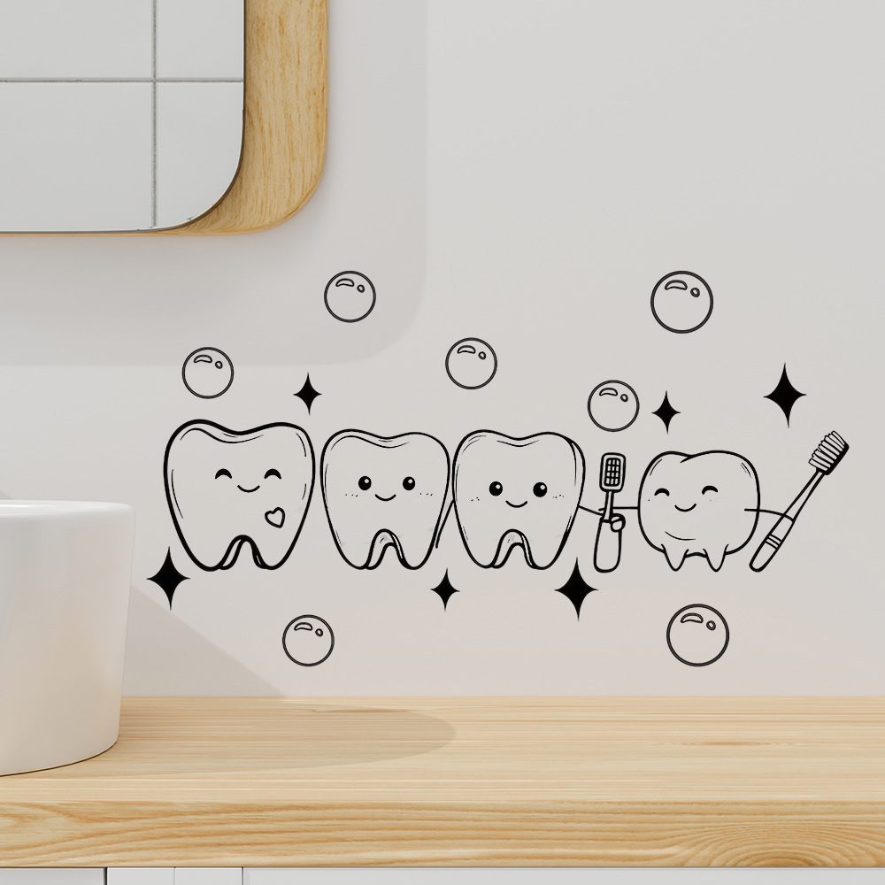 Jet Home Bathroom - ملصق حائط بتصميم أسنان كرتونية من
