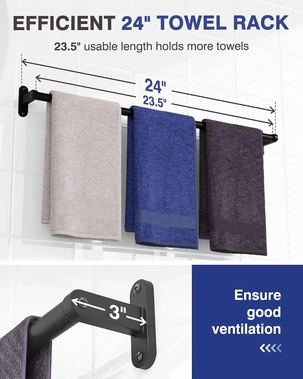 حامل مناشف أسود غير لامع للحما - مراجعة Home Essentials Bathroom Accessories وسعره