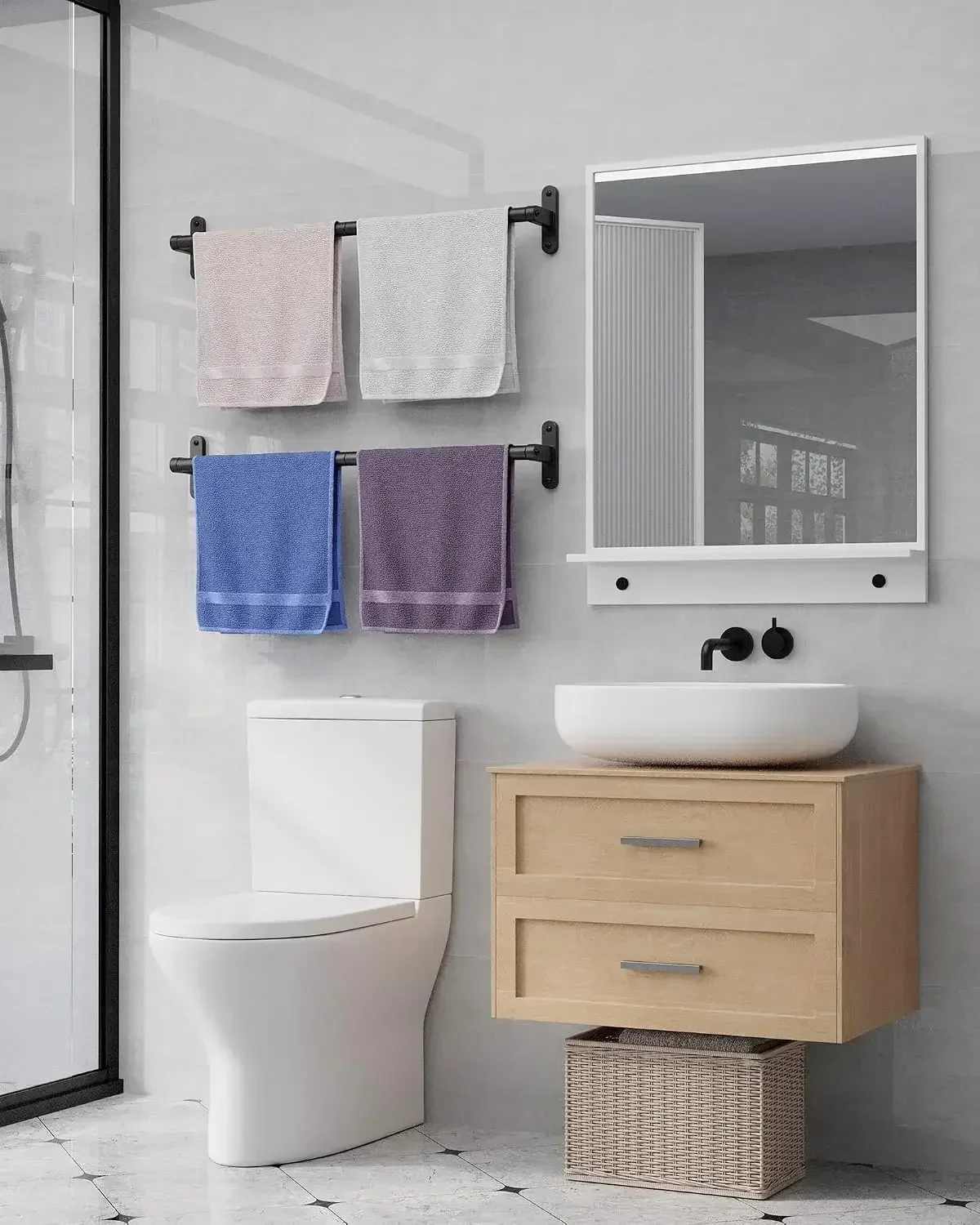 حامل مناشف أسود غير لامع للحما - مراجعة Home Essentials Bathroom Accessories وسعره