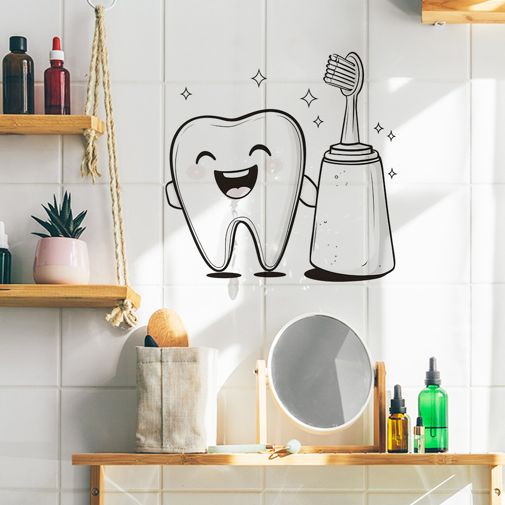 ملصق حائط بتصميم أسنان كرتونية - مراجعة Jet Home Bathroom وسعره