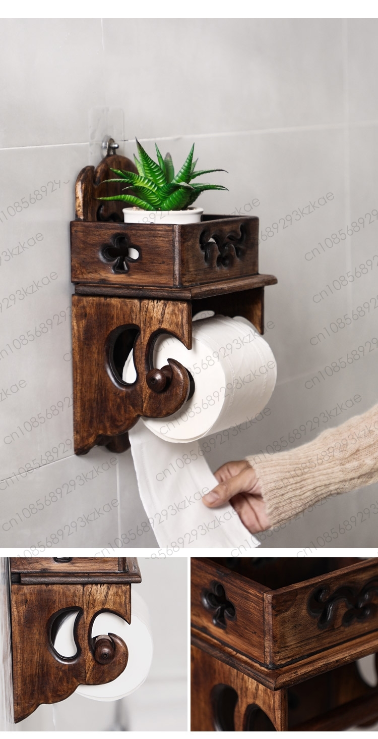 حامل مناديل خشبي، رف تخزين للح - مراجعة Home Bathroom Paper Towel Holder وسعره