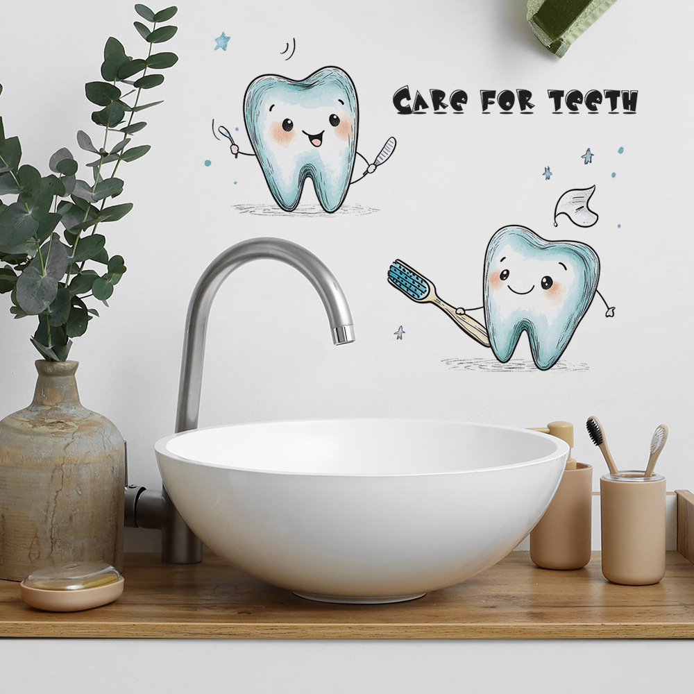 ملصق حائط بتصميم أسنان كرتونية - مراجعة Jet Home Bathroom وسعره