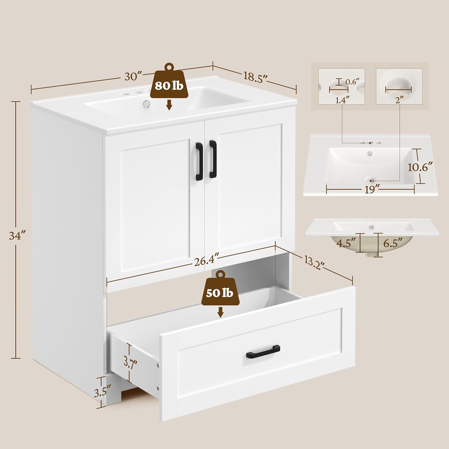 وحدة حمام قائمة بذاتها مقاس 30 - مراجعة Home Bathroom Vanity وسعره