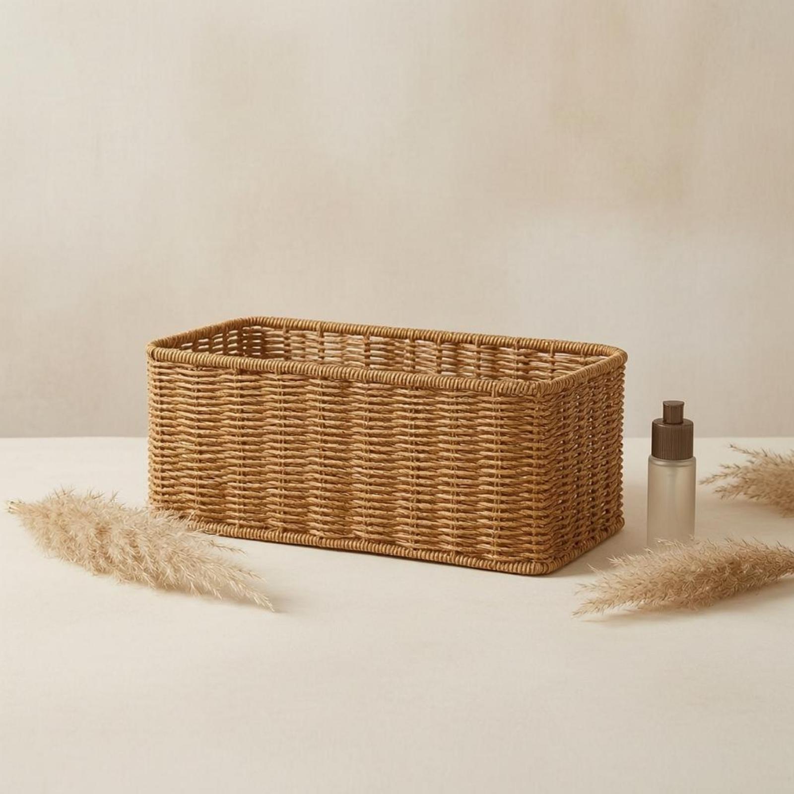 سلة تخزين بلاستيكية من الراتان - مراجعة Home Essentials Bathroom Accessories وسعره